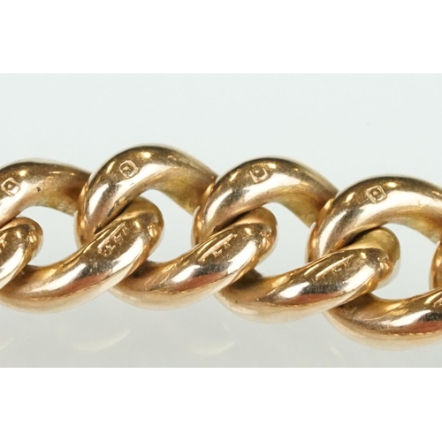 74 - Early 20th century 9ct rose gold curb link bracelet, bolt ring clasp, each link hallmarked, length a... 