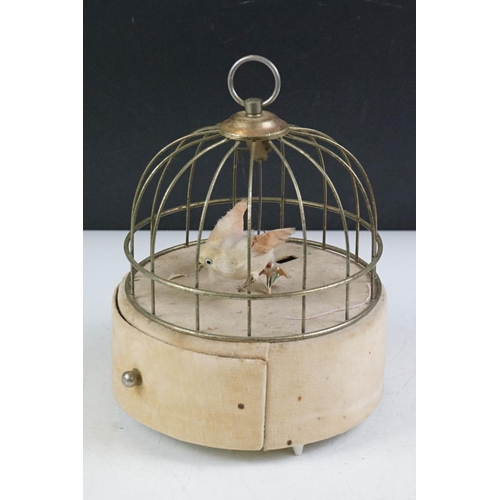 10 - Mid 20th Century automaton musical jewellery box in the form of a bird cage having an upholstered ba... 
