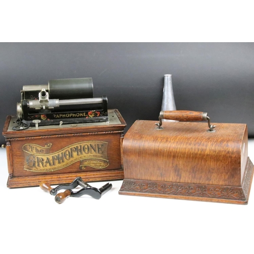 126 - 'The Graphophone' early 20th century Columbia Phonograph, Type AT, no. 269135, oak cased, with lid, ... 