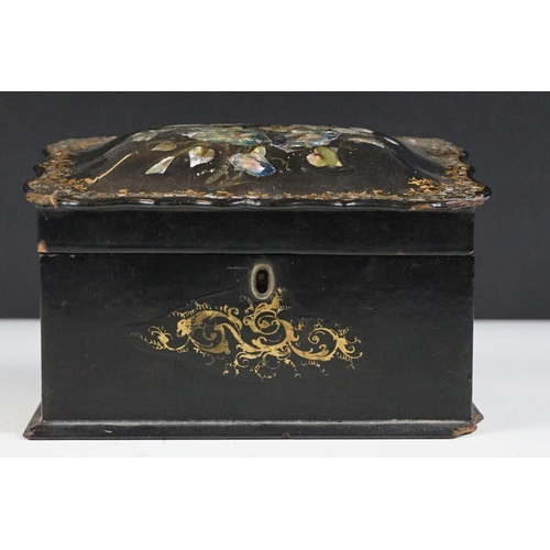 14 - 19th Century Victorian papier mache ink stand and desk top box, both decorated with hand painted flo... 