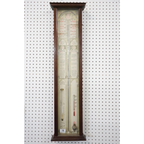 19 - Admiral Fitzroys facsimile barometer sliding rise and fall indicators thermometer and storm glass in... 