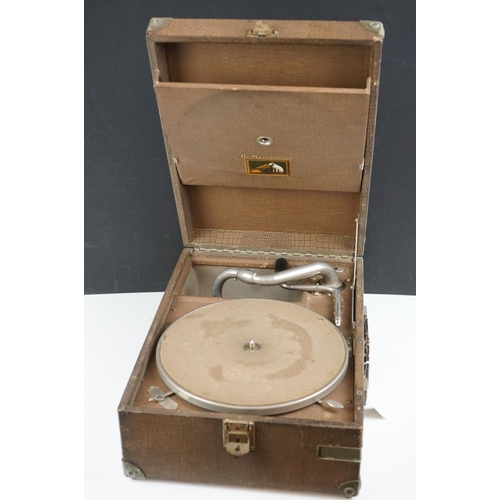 192 - A early to mid 20th century His Master Voice portable wind up gramophone / Record player.