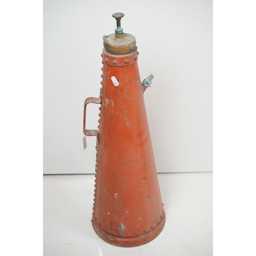 197 - Vintage fire extinguisher of conical form, with rivetted style design, Type AO2, inspected by Minima... 