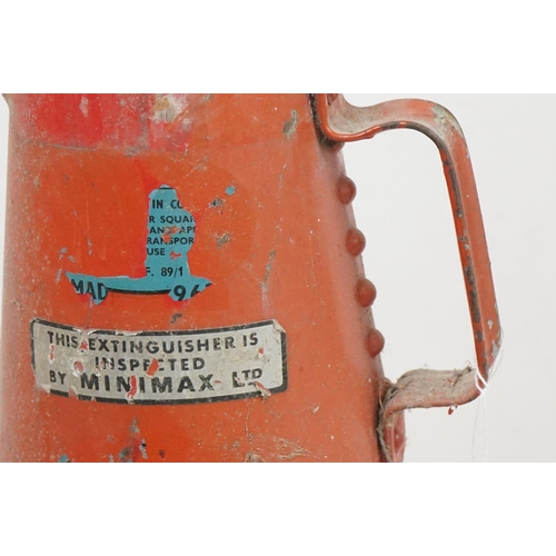 197 - Vintage fire extinguisher of conical form, with rivetted style design, Type AO2, inspected by Minima... 