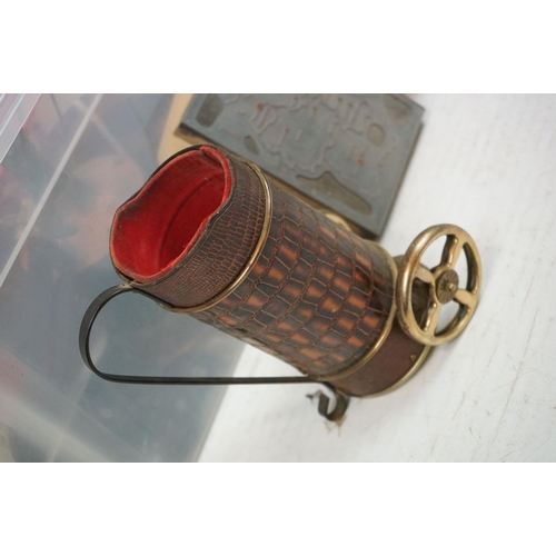 198 - Collection of miscellanea to include: red No.2 Portrait Brownie Camera, a wine bottle holder modelle... 