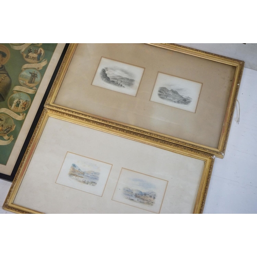 220 - J Richardson, two lake scenes, colour prints, each 8 x 11.5cm, framed as one and a quantity of pictu... 