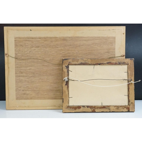 221 - English School, castle with figures and ships in the foreground, watercolour, 10.5 x 17.5cm and R.Hi... 