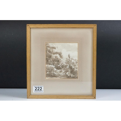 222 - Thomas Barker of Bath (1769 - 1847), Pant-y-Goitre on the Usk, woodland scene, pen, ink and wash, Th... 