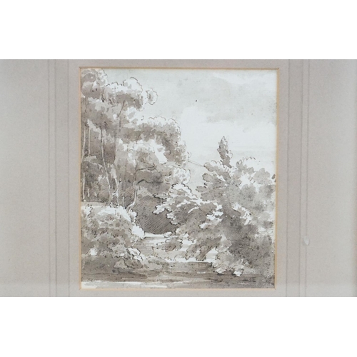 222 - Thomas Barker of Bath (1769 - 1847), Pant-y-Goitre on the Usk, woodland scene, pen, ink and wash, Th... 