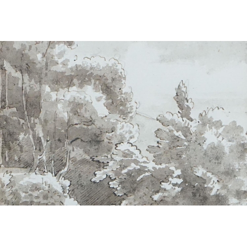 222 - Thomas Barker of Bath (1769 - 1847), Pant-y-Goitre on the Usk, woodland scene, pen, ink and wash, Th... 