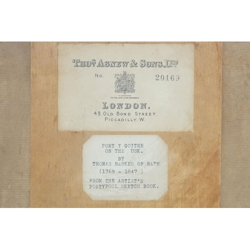 222 - Thomas Barker of Bath (1769 - 1847), Pant-y-Goitre on the Usk, woodland scene, pen, ink and wash, Th... 