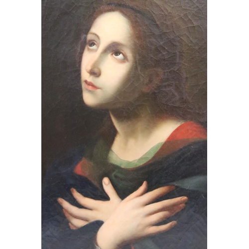 224 - Continental School, portrait of a lady, possibly the Madonna, oil on canvas, 69 x 55cm, framed ovall... 