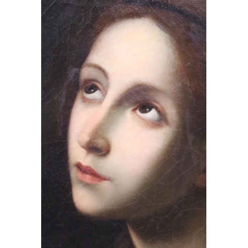 224 - Continental School, portrait of a lady, possibly the Madonna, oil on canvas, 69 x 55cm, framed ovall... 
