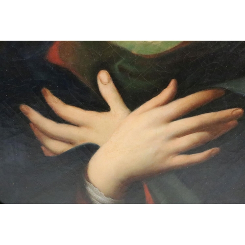 224 - Continental School, portrait of a lady, possibly the Madonna, oil on canvas, 69 x 55cm, framed ovall... 