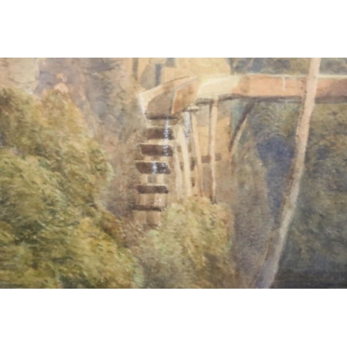 225 - Thomas Creswick (1811 - 1869), family in the foreground with mill scene behind, watercolour, signed ... 