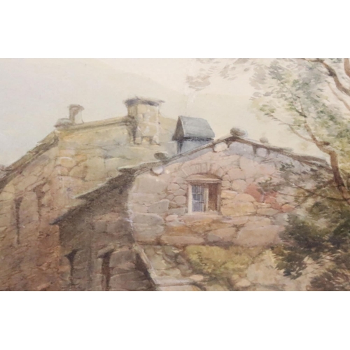 225 - Thomas Creswick (1811 - 1869), family in the foreground with mill scene behind, watercolour, signed ... 