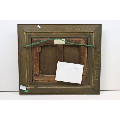 230 - English School, mother and child on a path with a barn and woodland in the background, oil on canvas... 