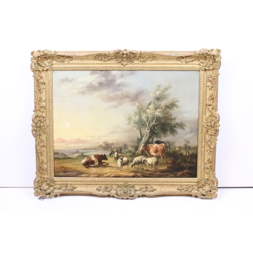 231 - Thomas Sidney Cooper (1803 - 1902), study of cattle and sheep against a landscape scene, oil on canv... 