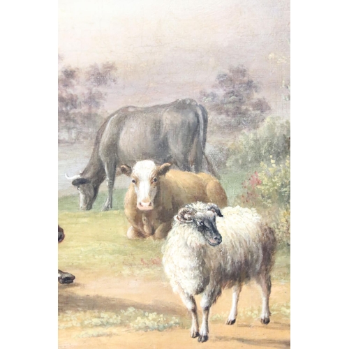 231 - Thomas Sidney Cooper (1803 - 1902), study of cattle and sheep against a landscape scene, oil on canv... 