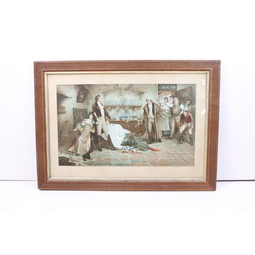 232 - Smuggling scene, hand coloured engraving, 30 x 60cm, framed and glazed and a quantity of pictures an... 