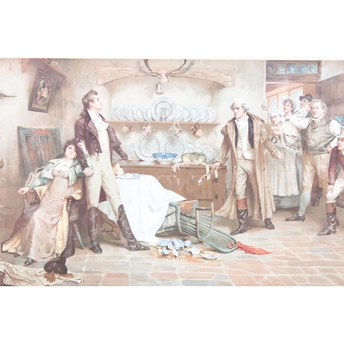 232 - Smuggling scene, hand coloured engraving, 30 x 60cm, framed and glazed and a quantity of pictures an... 