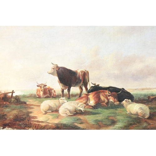 235 - William Eddowes Turner (1820 - 1885), study of cattle and sheep in a landscape, signed lower right, ... 