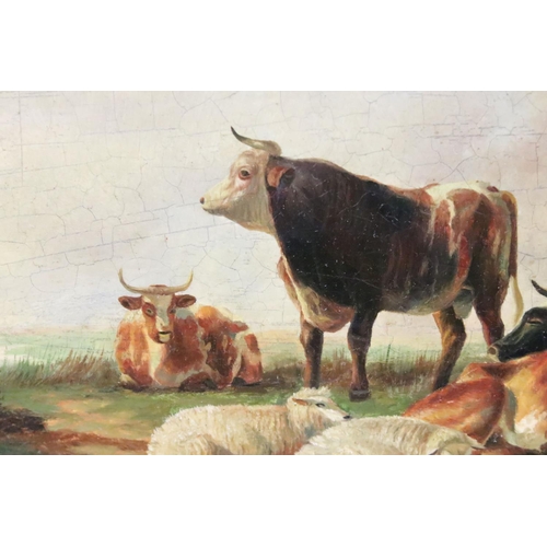 235 - William Eddowes Turner (1820 - 1885), study of cattle and sheep in a landscape, signed lower right, ... 