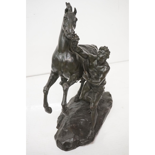 24 - After Guillaume Coustou I - A pair of patinated bronze ' Marley Horse ' sculptures featuring rearing... 