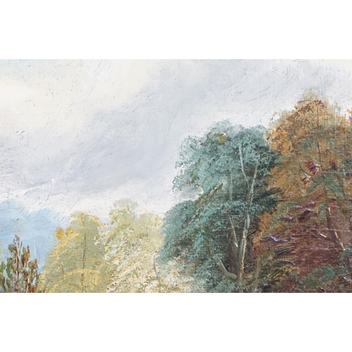 240 - W Graham, riverscape, with a figure in red on a bridge, signed lower right and dated 1886, oil on ca... 