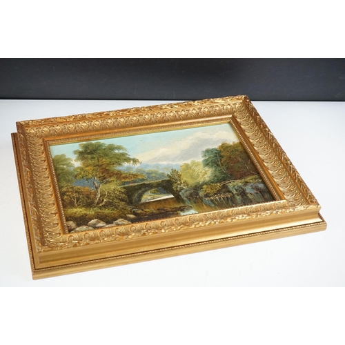 240 - W Graham, riverscape, with a figure in red on a bridge, signed lower right and dated 1886, oil on ca... 
