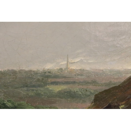 241 - Continental School, horses and rider resting, oil on canvas, 58.5 x 83cm, gilt framed