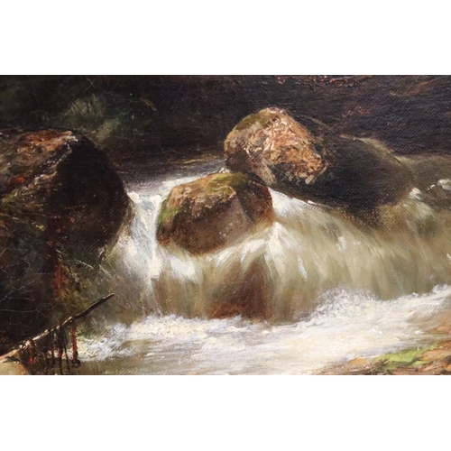 246 - English School, riverscape with figures and a bridge, oil on canvas, initialled TC lower right and d... 