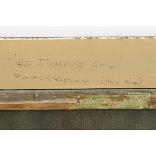 246 - English School, riverscape with figures and a bridge, oil on canvas, initialled TC lower right and d... 