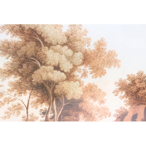 247 - Continental School, figures on a path in the foreground, with a riverside village in the background,... 