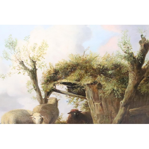 248 - Thomas Sidney Cooper (1803 - 1902), study of sheep by a shelter, oil on canvas, signed and dated 187... 