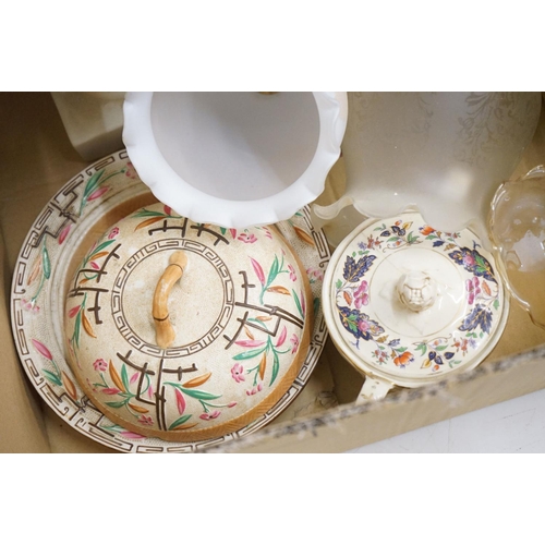 25 - Assorted 19th Century and later ceramics to include Victorian aesthetic movement dish and cover, pai... 