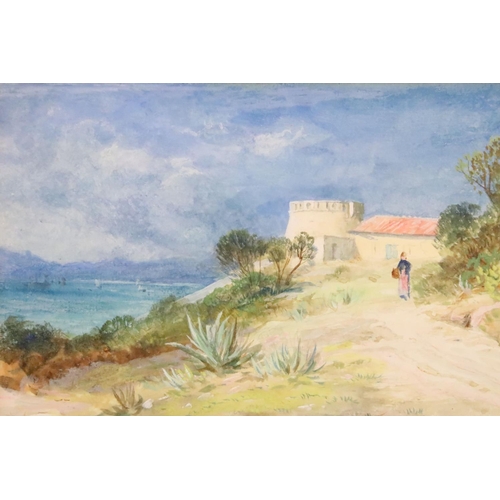 253 - John MacWhirter R.A. (1839 - 1911), Old Fort near Antibes, watercolour, signed ' MacW ' lower right,... 