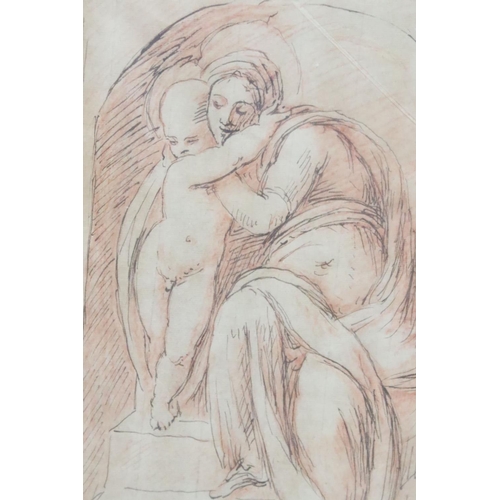 256 - English School, mother and child, pen and crayon, indistinctly inscribed lower right, 25 x 27cm, gil... 