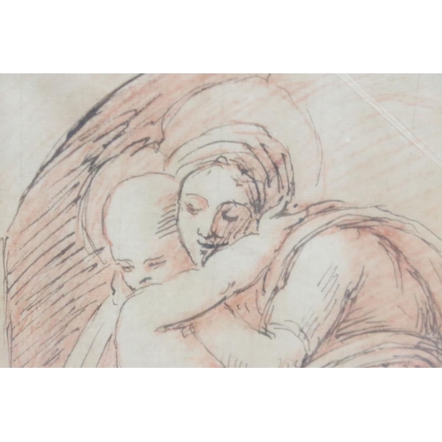 256 - English School, mother and child, pen and crayon, indistinctly inscribed lower right, 25 x 27cm, gil... 