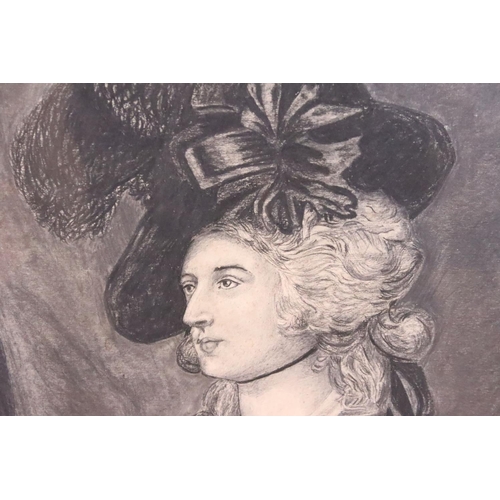 260 - After Thomas Gainsborough, ' Mrs Siddons ', three quarter length portrait of Sarah Siddons, charcoal... 