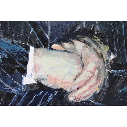 261 - 20th century, portrait of a seated gentleman, oil on canvas, 146 x 96.5cm, framed