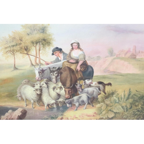 268 - Thomas Peat (active c. 1791–1831), couple with donkey, cattle, sheep, goats and dogs, oil on canvas,... 