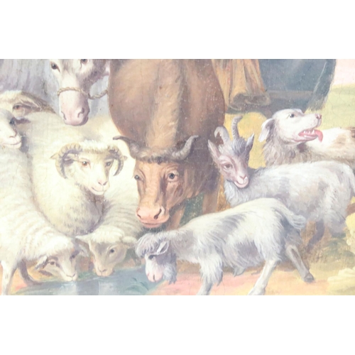 268 - Thomas Peat (active c. 1791–1831), couple with donkey, cattle, sheep, goats and dogs, oil on canvas,... 