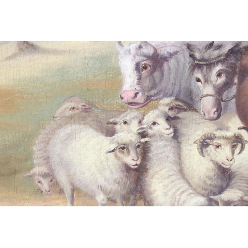268 - Thomas Peat (active c. 1791–1831), couple with donkey, cattle, sheep, goats and dogs, oil on canvas,... 