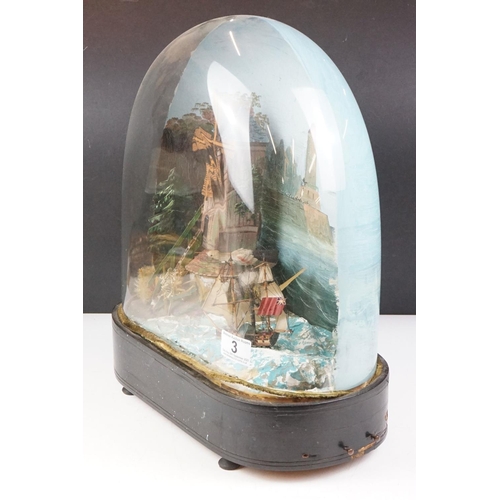 3 - 19th Century Victorian diorama automaton featuring a sea side scene including a model boat and windm... 