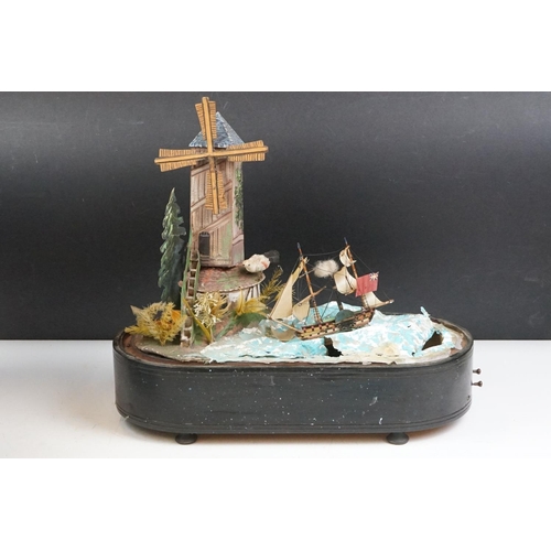 3 - 19th Century Victorian diorama automaton featuring a sea side scene including a model boat and windm... 