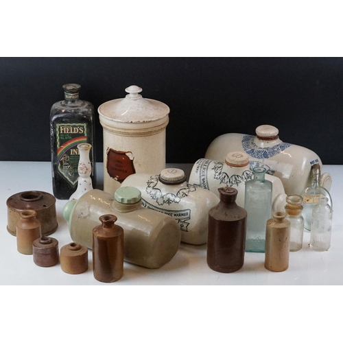 38 - Collection of 19th Century stoneware to include stoneware footwarmers, a lidded apothecary jar, ston... 