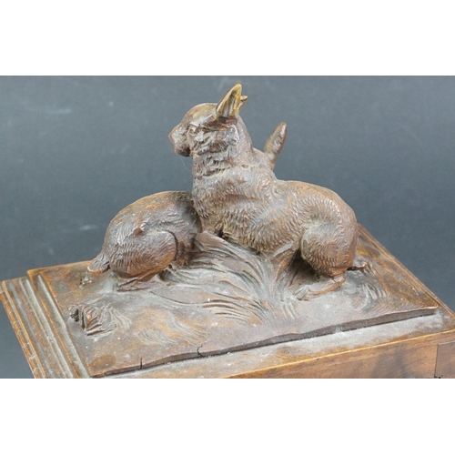 4 - 19th Century Victorian carved black forest mantle clock featuring carved rabbits to the top, and blu... 