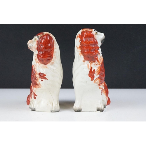 49 - Pair of 19th Century Victorian Staffordshire Mantle dogs in the form of spaniels. Measures 17cm tall... 