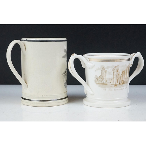 50 - Collection of 19th Century Victorian ceramic mugs to include lustre, souvenir (Glastonbury abbey) st... 